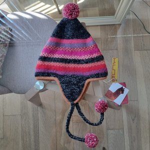 Peruvian Chullo (hat) with beads pom pom Alpaca KUNA